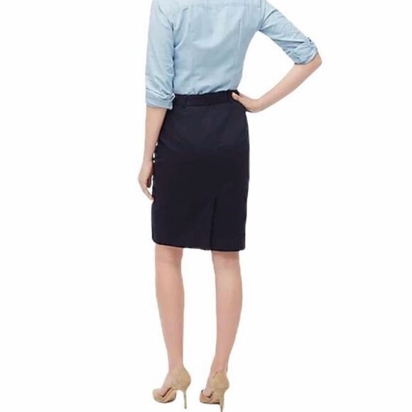 J Crew Factory Sateen Belted Pencil Skirt Knee Length Women 8 Navy Blue AV804 - Picture 2 of 7